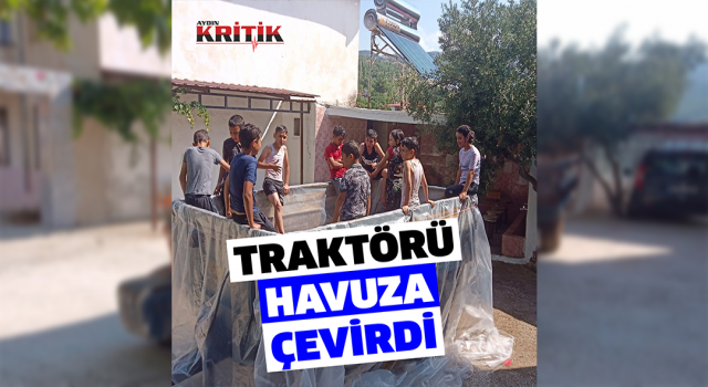 Cami imamı traktörü havuza çevirdi