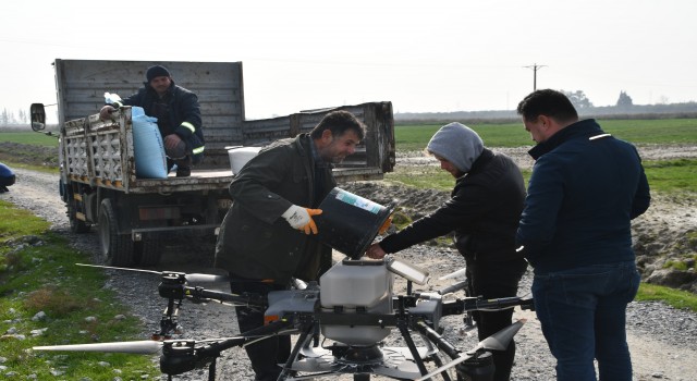  Söke Belediyesi’nin buğday arazisi dronla gübrelendi