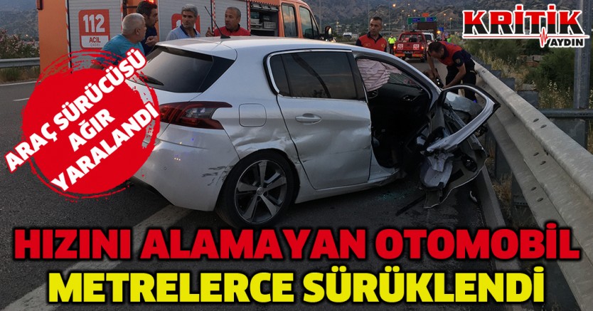 Hızını alamayan otomobil metrelerce sürüklendi