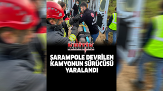 Şarampole devrilen kamyonun sürücüsü yaralandı