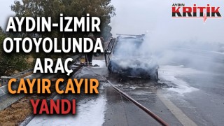 Aydın-İzmir otoyolunda araç cayır cayır yandı